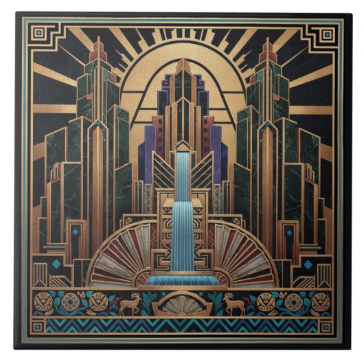 Art Deco Waterfall Architectural Pat#3 ID1196 Tegeltje (Voorkant)