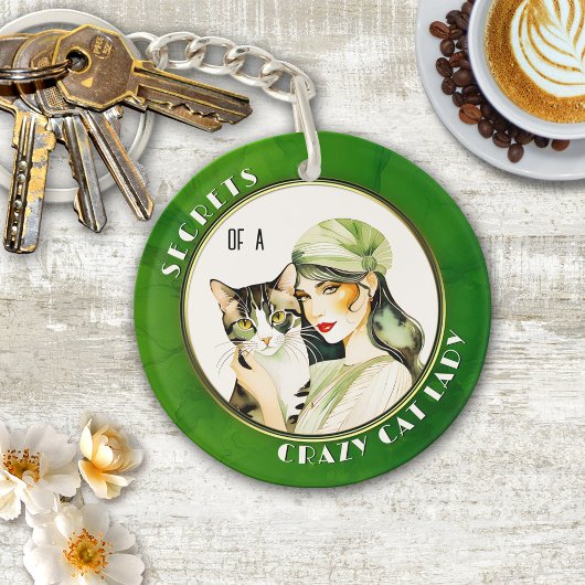 Art Deco Waterverf Crazy Cat Lady Sleutelhanger