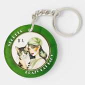 Art Deco Waterverf Crazy Cat Lady Sleutelhanger (Achterkant)
