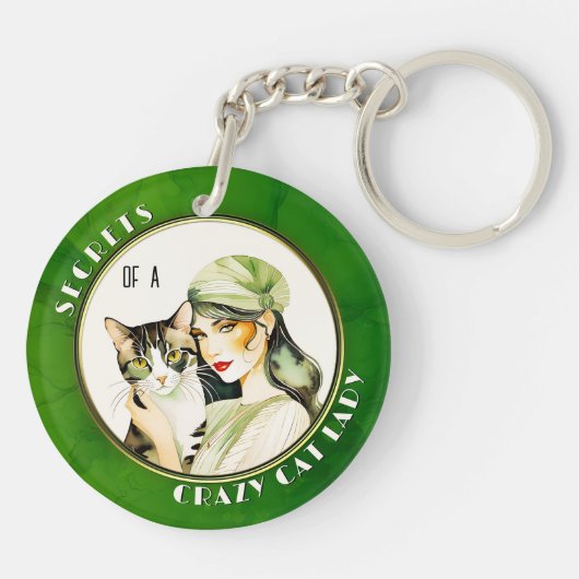 Art Deco Waterverf Crazy Cat Lady Sleutelhanger (Achterkant)