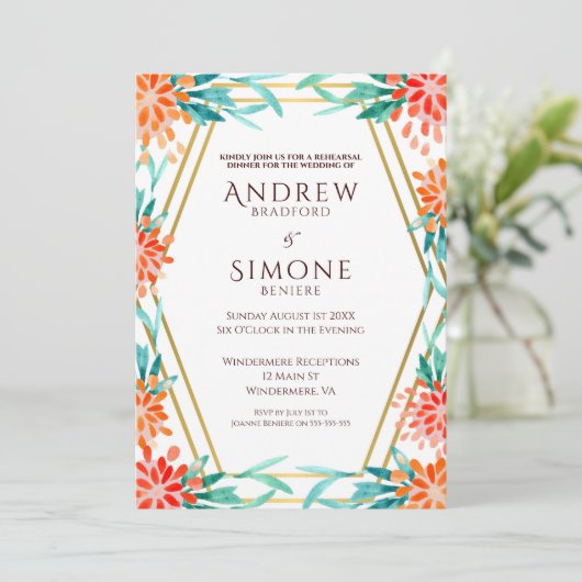 Art Deco Waterverf repetitie Diner Uitnodiging (Staand voorkant)