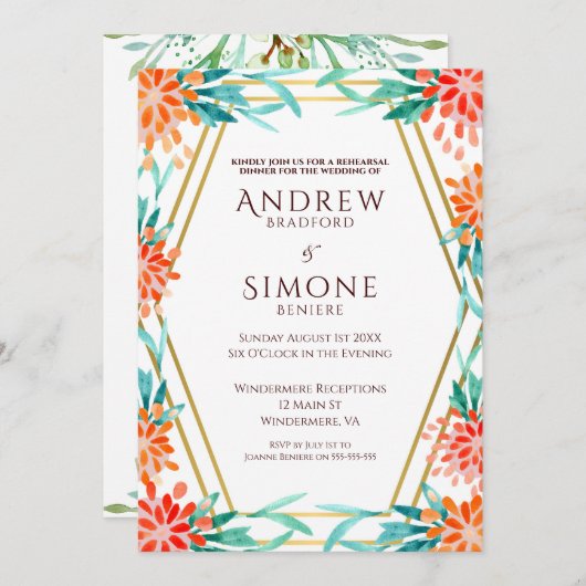 Art Deco Waterverf repetitie Diner Uitnodiging (Voorkant / Achterkant)