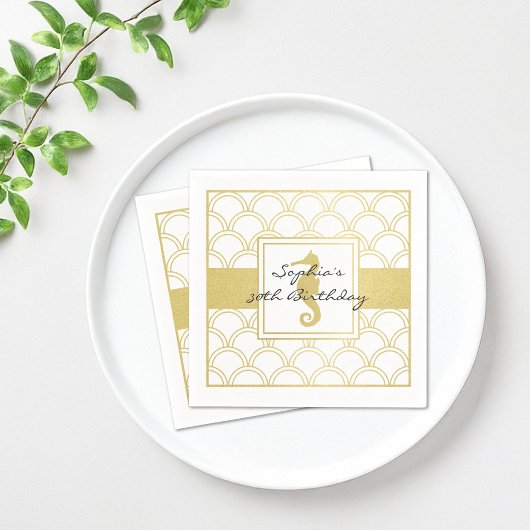 Art Deco Wave Gold Glitter Seahorse Beach Servet