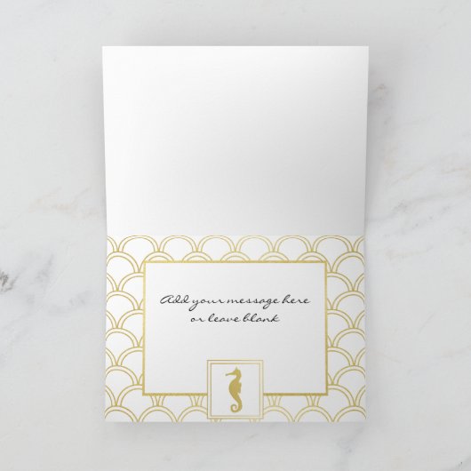 Art Deco Wave Gold Glitter Seahorse Birthday Kaart (Binnen)