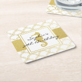 Art Deco Wave Gold Glitter Seahorse Birthday Kartonnen Onderzetters (Schuin)