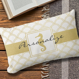 Art Deco Wave Gold Glitter Seahorse Buitenkussen