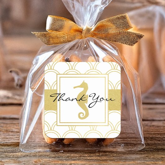 Art Deco Wave Gold Glitter Seahorse Vierkante Sticker