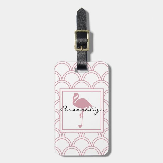 Art Deco Wave Patten Pink Flamingo Bagagelabel (Voorkant verticaal)