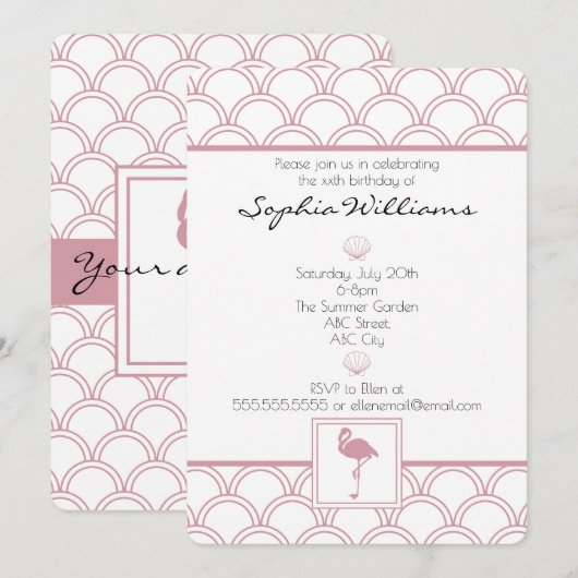 Art Deco Wave Patten Pink Flamingo Birthday Kaart (Voorkant / Achterkant)