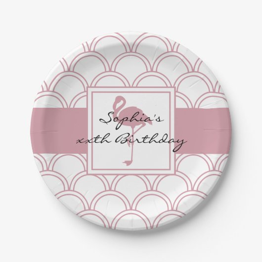 Art Deco Wave Patten Pink Flamingo Birthday Papieren Bordje (Voorkant)