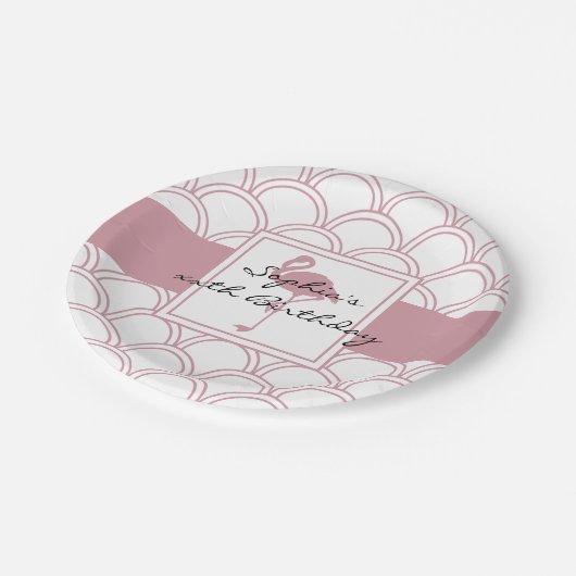 Art Deco Wave Patten Pink Flamingo Birthday Papieren Bordje (Gekanteld)