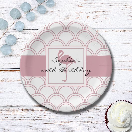 Art Deco Wave Patten Pink Flamingo Birthday Papieren Bordje