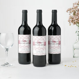 Art Deco Wave Patten Pink Flamingo Birthday Wijn Etiket