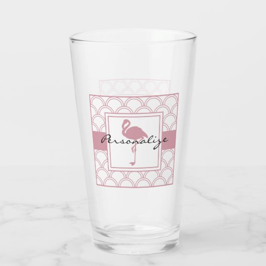 Art Deco Wave Patten Pink Flamingo Glas (Achterkant)