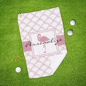 Art Deco Wave Patten Pink Flamingo Golfhanddoek