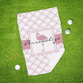 Art Deco Wave Patten Pink Flamingo Golfhanddoek