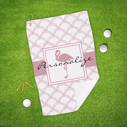 Art Deco Wave Patten Pink Flamingo Golfhanddoek