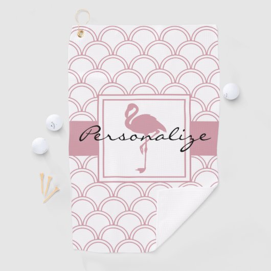 Art Deco Wave Patten Pink Flamingo Golfhanddoek (Insitu)