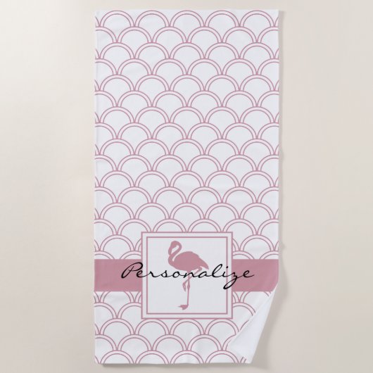 Art Deco Wave Patten Pink Flamingo Strandlaken (Voorkant)