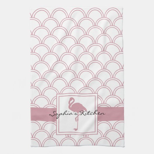 Art Deco Wave Patten Pink Flamingo Theedoek (Verticaal)