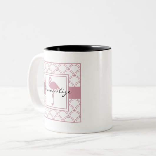 Art Deco Wave Patten Pink Flamingo Tweekleurige Koffiemok (Voorkant links)