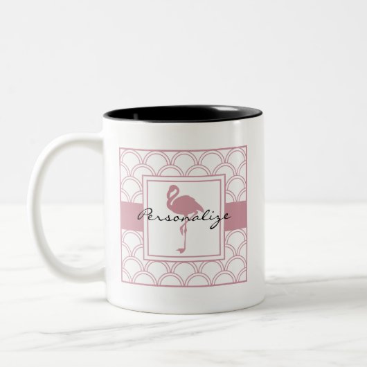 Art Deco Wave Patten Pink Flamingo Tweekleurige Koffiemok (Links)