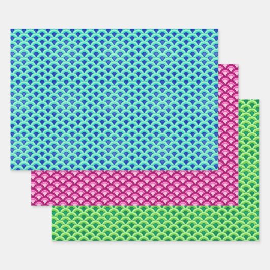 Art Deco Wave Pattern, Aqua, Maroon, Jade Green Inpakpapier Vel (Set)