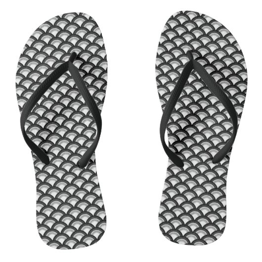 Art Deco Wave Pattern, zwart en wit Teenslippers (Voetbed)
