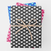 Art Deco Wave Pattern, zwart/wit, roze, blauw Inpakpapier Vel (In situ)