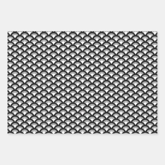 Art Deco Wave Pattern, zwart/wit, roze, blauw Inpakpapier Vel (Voorkant)
