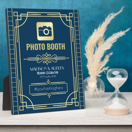 Art Deco Weddenschap Foto Booth Gold Blue Sign Fotoplaat (Zijkant)