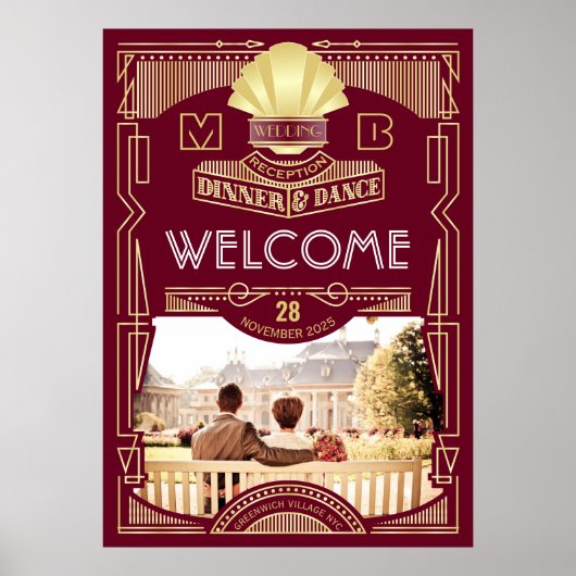 Art Deco Weddenschap Ontvang je Foto Welkomstteken Poster (Voorkant)
