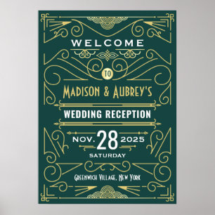 Art Deco Weddenschap Ontvangst Gold Green Welkom Poster