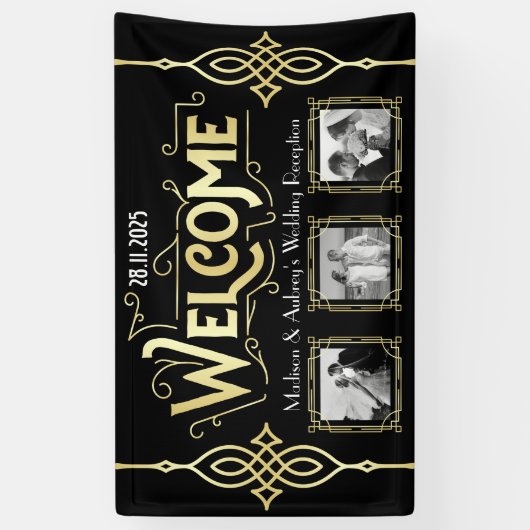 Art Deco Weddenschappen Ontvangst Gold Black Welko Spandoek (Verticaal)