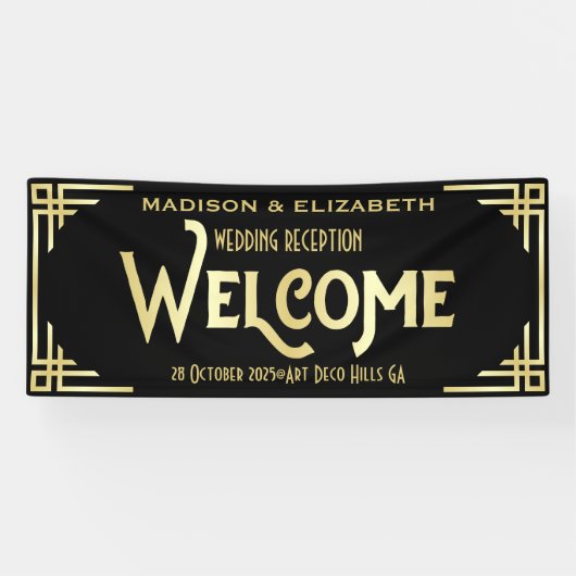 Art Deco Weddenschappen Receptie Welkom Gold Black Spandoek (Horizontaal)