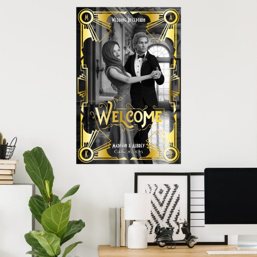 Art Deco Weddenschappen Receptie Welkom Gold en zw Poster (Thuiskantoor)