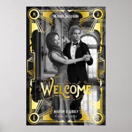 Art Deco Weddenschappen Receptie Welkom Gold en zw Poster