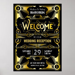 Art Deco Weddenschappen Receptie Welkom Gold en zw Poster