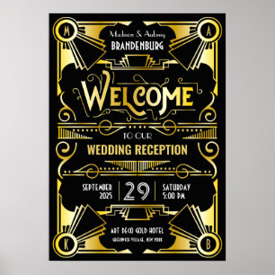 Art Deco Weddenschappen Receptie Welkom Gold en zw Poster