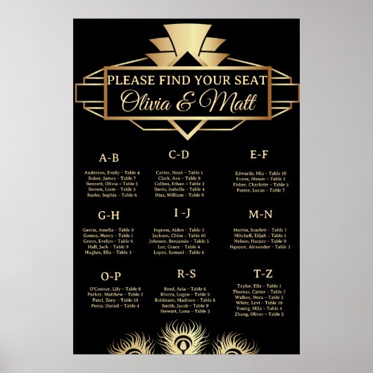  Art Deco Wedding Alphabetical Seating  Poster (Voorkant)