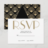 Art Deco Wedding Black Gold Roaring Twenties RSVP Informatiekaartje (Voorkant / Achterkant)