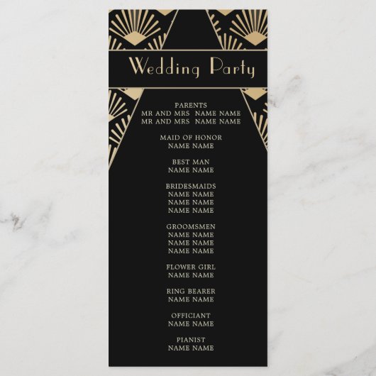 Art Deco Wedding Black Gold Twenties  Programmakaart (Achterkant)