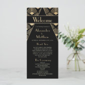 Art Deco Wedding Black Gold Twenties  Programmakaart (Staand voorkant)