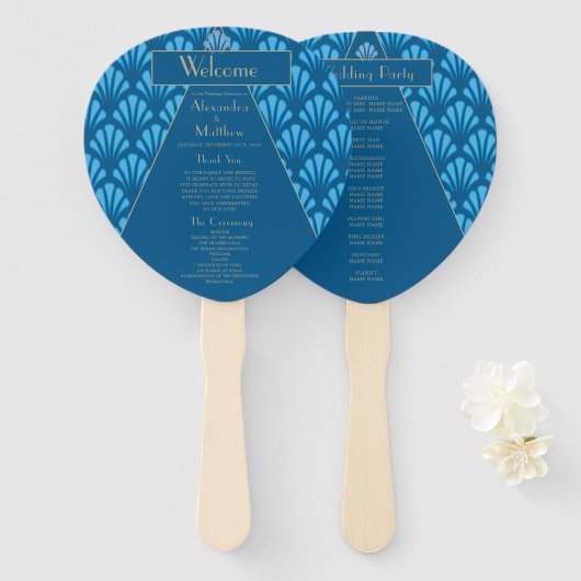 Art Deco Wedding Blue Roaring Twenties  Handwaaier (Voorkant en achterkant)