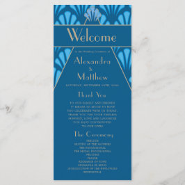 Art Deco Wedding Blue Roaring Twenties Programmakaart