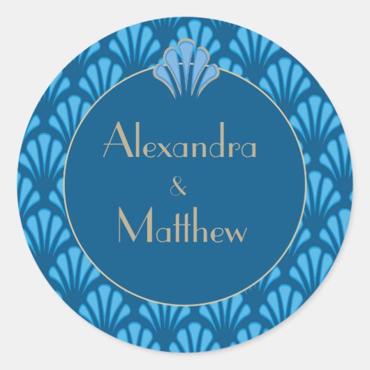 Art Deco Wedding Blue Roaring Twenties  Ronde Sticker (Voorkant)