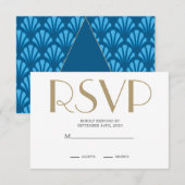 Art Deco Wedding Blue Roaring Twenties RSVP Informatiekaartje (Voorkant / Achterkant)