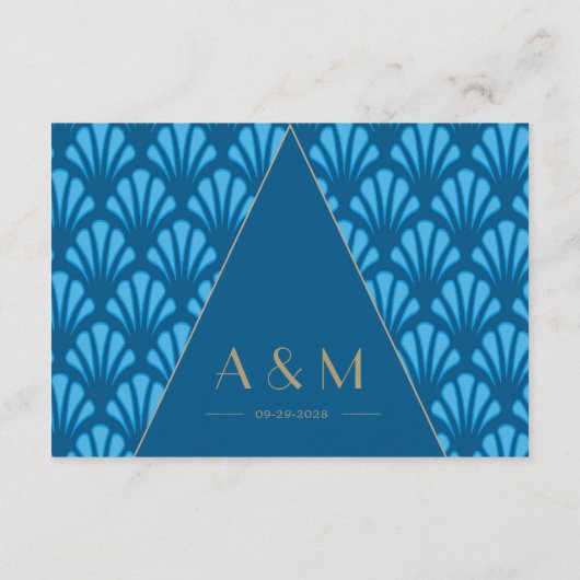Art Deco Wedding Blue Roaring Twenties RSVP Informatiekaartje (Achterkant)