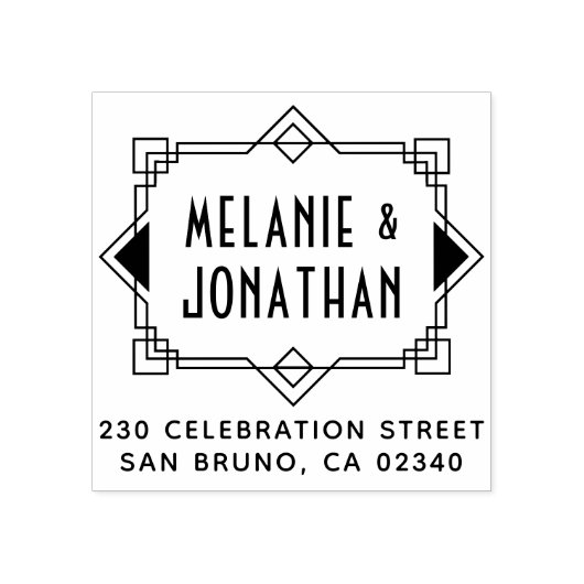 Art Deco Wedding Border Return-adres Rubberstempel (Afrduk)