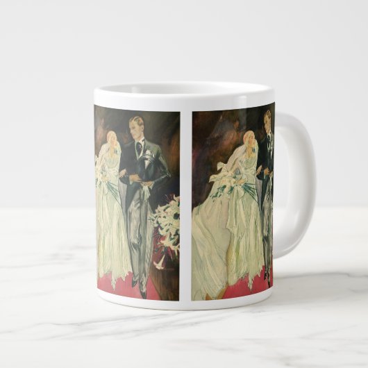 Art Deco Wedding Bride en Groom Passen getrouwd Grote Koffiekop (Voorkant rechts)